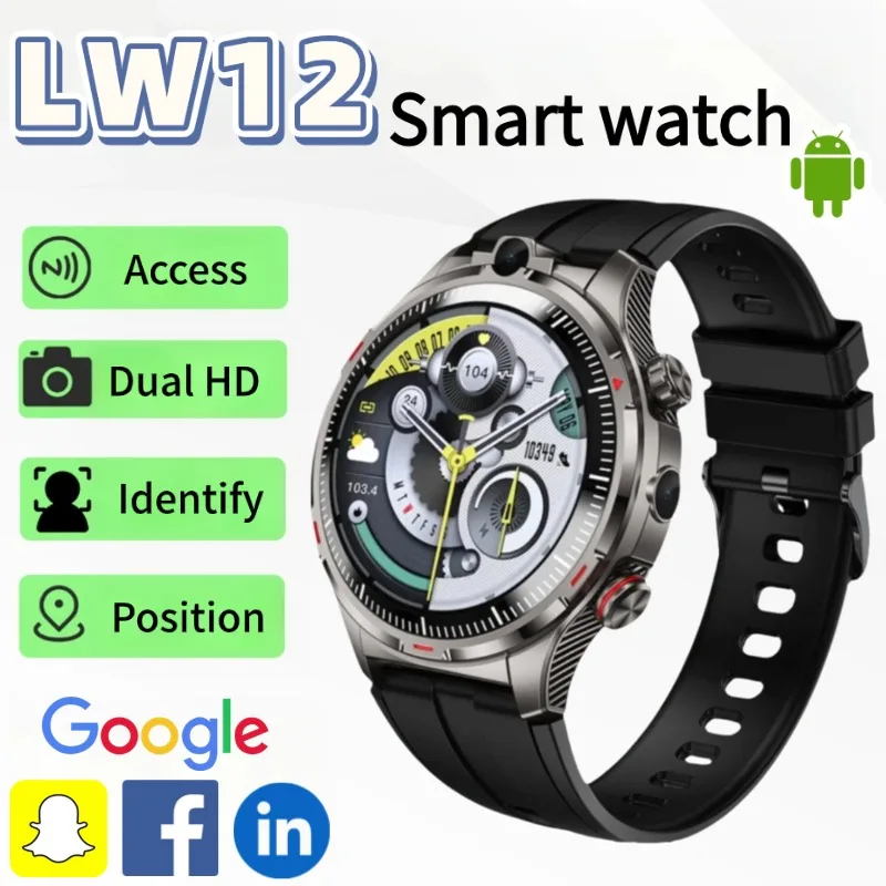 LW12 4G ساعة ذكية أندرويد 9.0 OS كاميرا مزدوجة مكالمة فيديو GPS تحديد المواقع مراقب معدل ضربات القلب IP68 مقاوم للماء جهاز تعقب للياقة البدنية