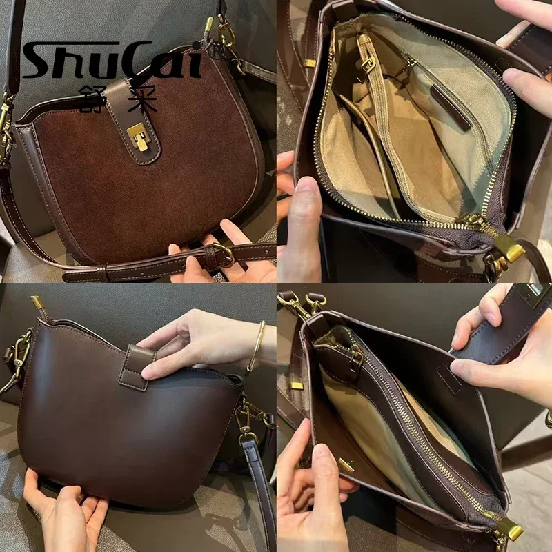 Women‘s Genuine Grade Leather Shoulder Crossbody Bags Soft Cowhide Ladies Handbag Fashion Luxury Designer Female Half Moon Bag image 6