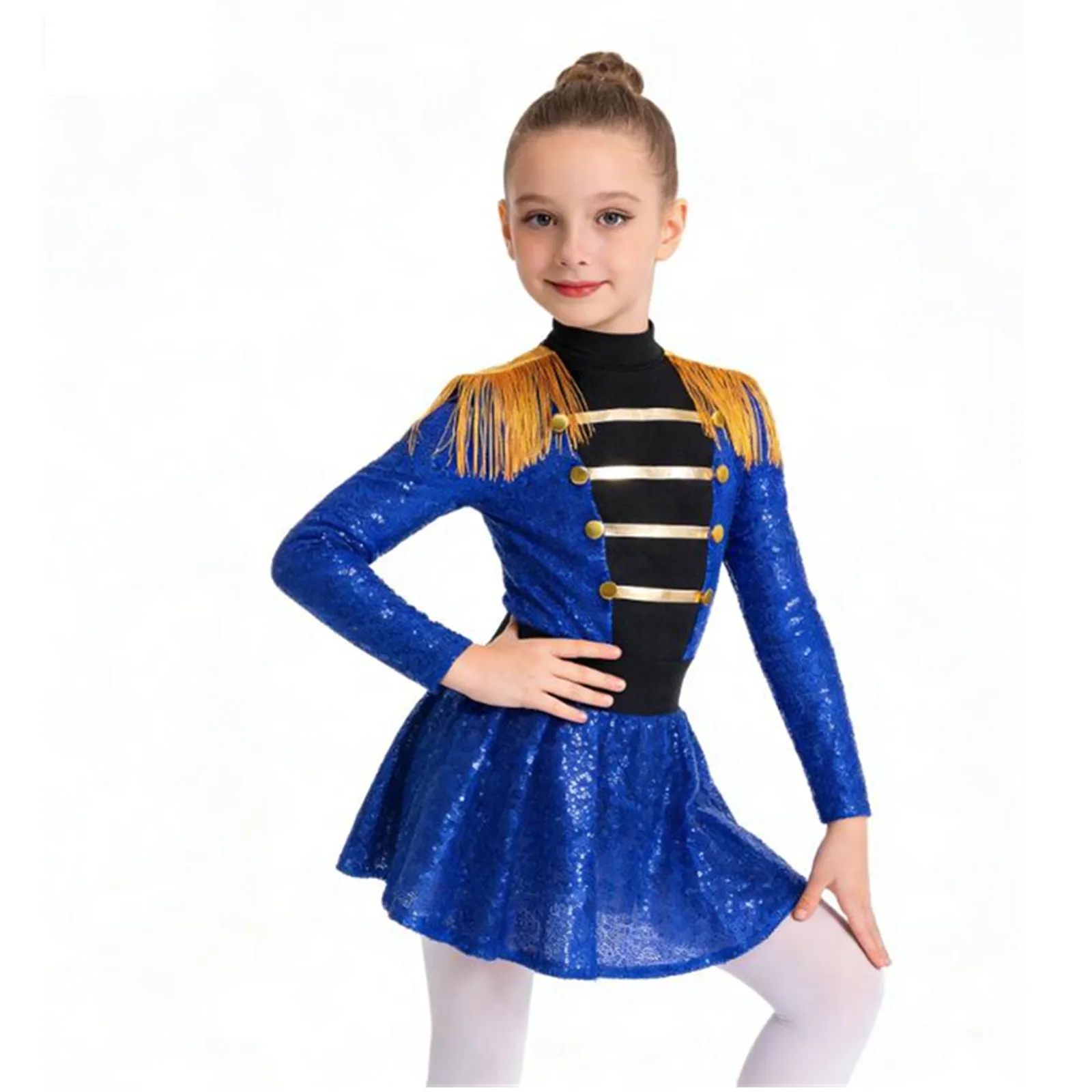 Girls Circus Ringmaster Director Cosplay Costume Tassel Epaulet Shiny Sequins Dress Magician Drummer Band Halloween Outfit