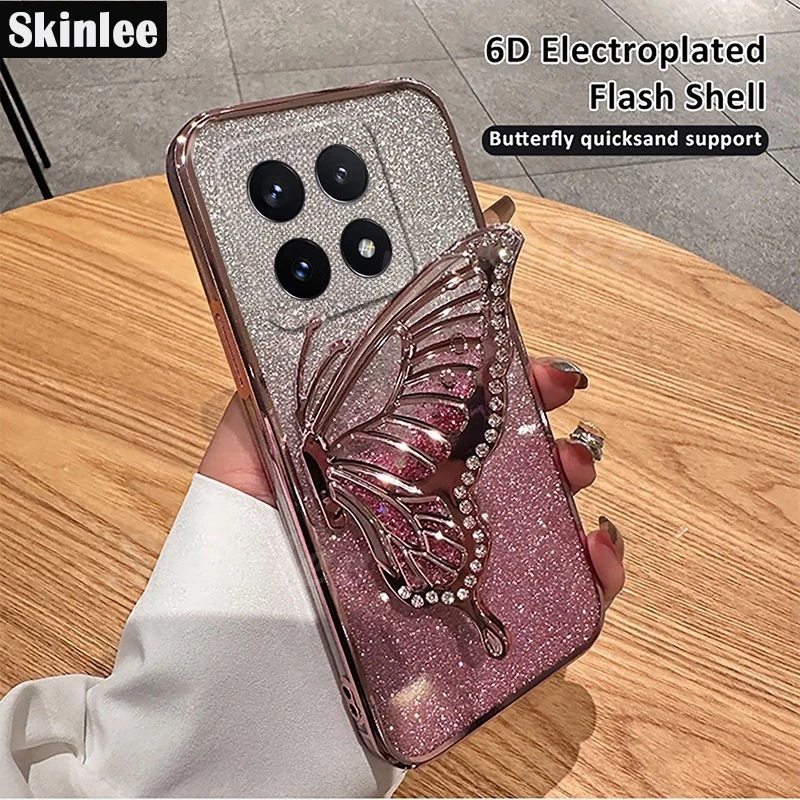 

Case for Xiaomi 14T pro 14tpro Luxury Glitter Butterfly Holder Case For Xiaomi 14T Pro 14 t pro14t Soft Back Cover