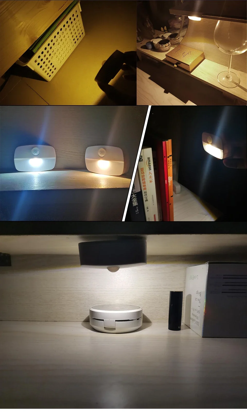 Stick on PIR Motion Sensor LED Night Light Battery Operated Nightlight for Bathroom Hallway Stairs Closet Cabinet Bedroom Decor