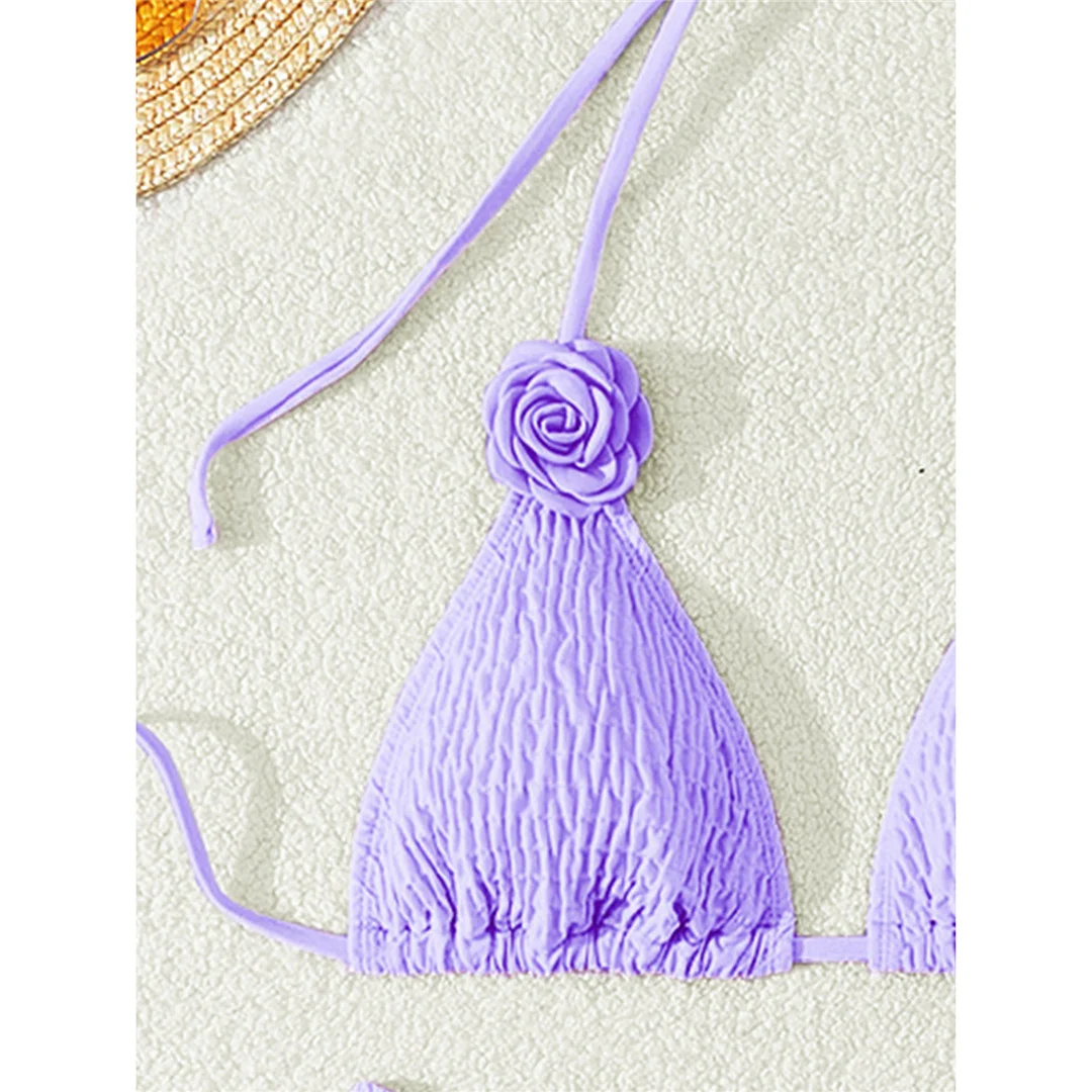 3D-Blumen-Neckholder-Bikini mit Falten, brasilianischer Stil, Damen-Badeanzug, zweiteiliges Bikini-Set, Badebekleidung, Badeanzug, Modell V5559 – Detail 24