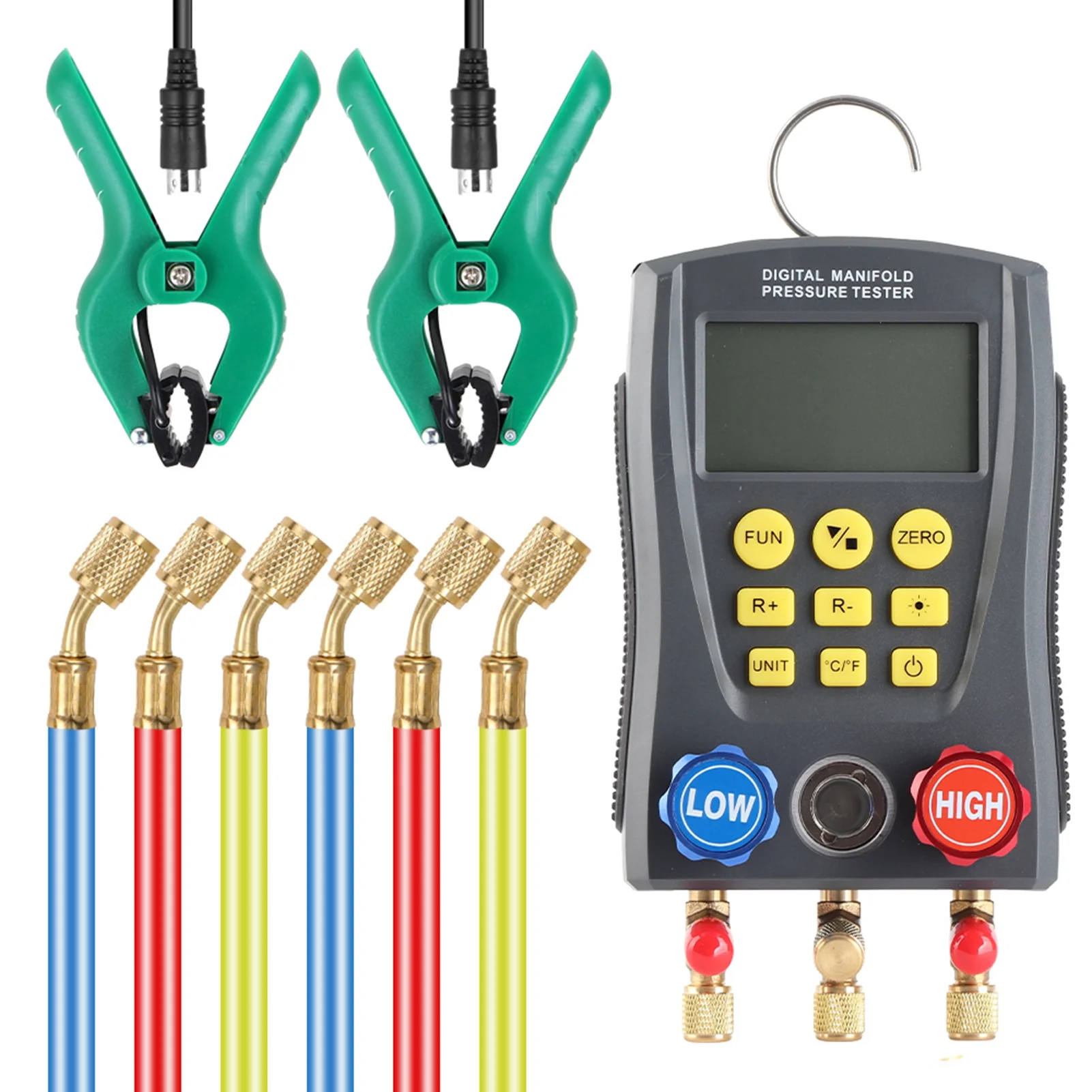 Refrigeration Digital Manifold Gauge 600 to 3000 Tube Pressure Vacuum Pressure Temperature Tester Kit for Meter Heating