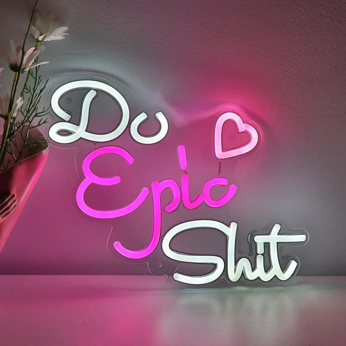 Do Epic Shit Quote Neon Sign Pink Heart LED Wall Art Acrylic USB Powered Dimmable Light For Home Decor Gift for Family
