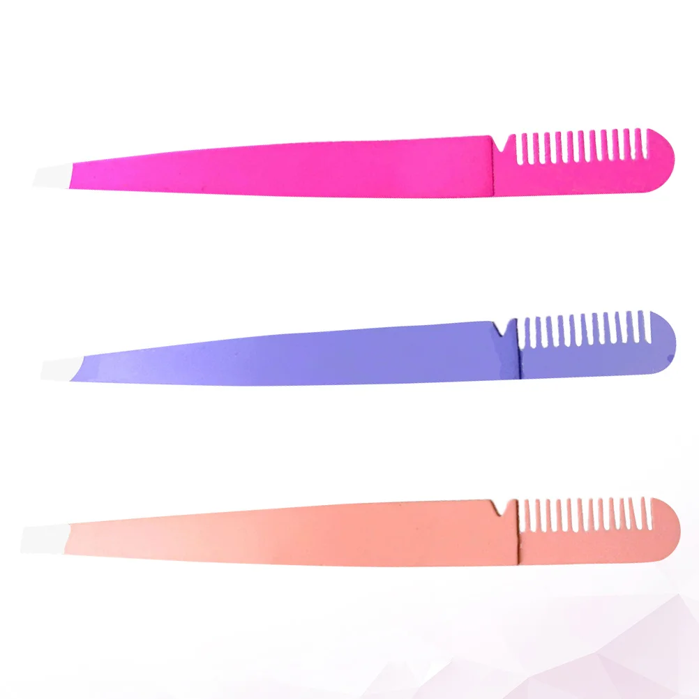 3 pçs de aço inoxidável 2 em 1 pinça sobrancelha pente ferramentas maquiagem sobrancelha aparar cílios postiços dupla pálpebra grampos leve