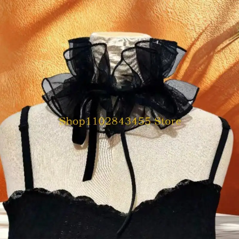 49MC Girls Sheer Ruffled Collar Drama Distinctive Aesthetics Victorian