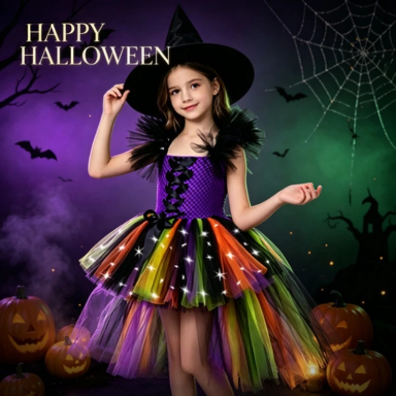 girls'-long-led‑light-witch-tulle-dress-kids'-halloween-carnival-gown-children's-trailing‑design-stage-performance-costume