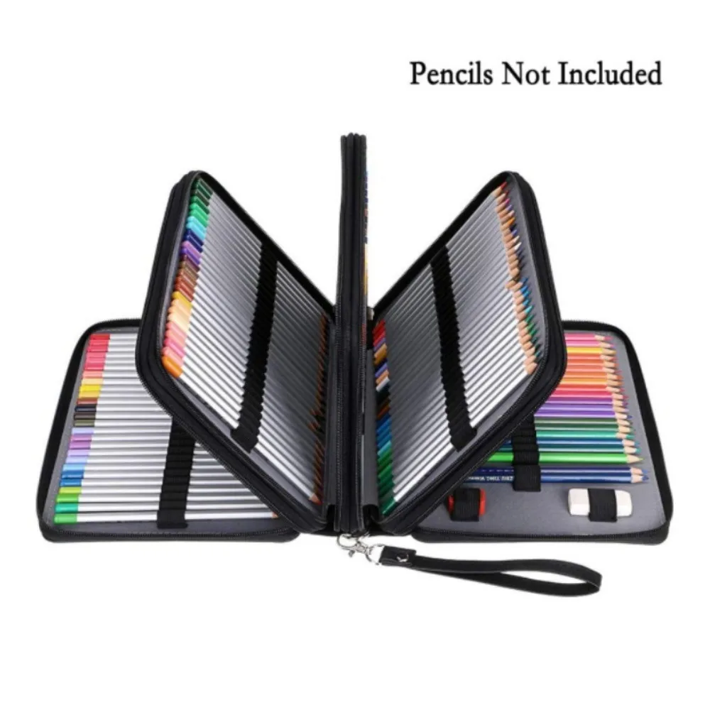 

200 Holes Colored Lead Pencils Storage Bag 5 layer Portable Large Capacity Case Holder Stationery PU Leather Student Pen Case