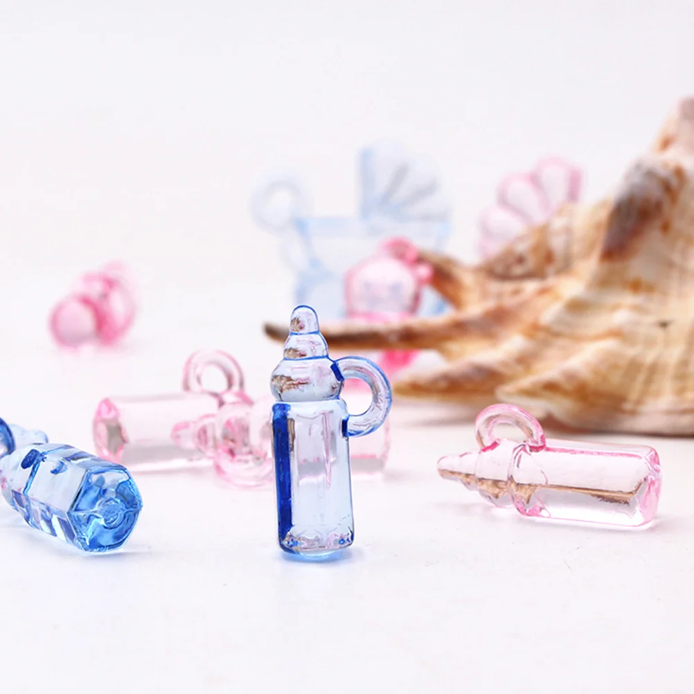 

48Pcs Acrylic Milk Bottle Decor Shower Party Ornament Pink Blue Mini Transparent Pendant DIY Craft Accessory