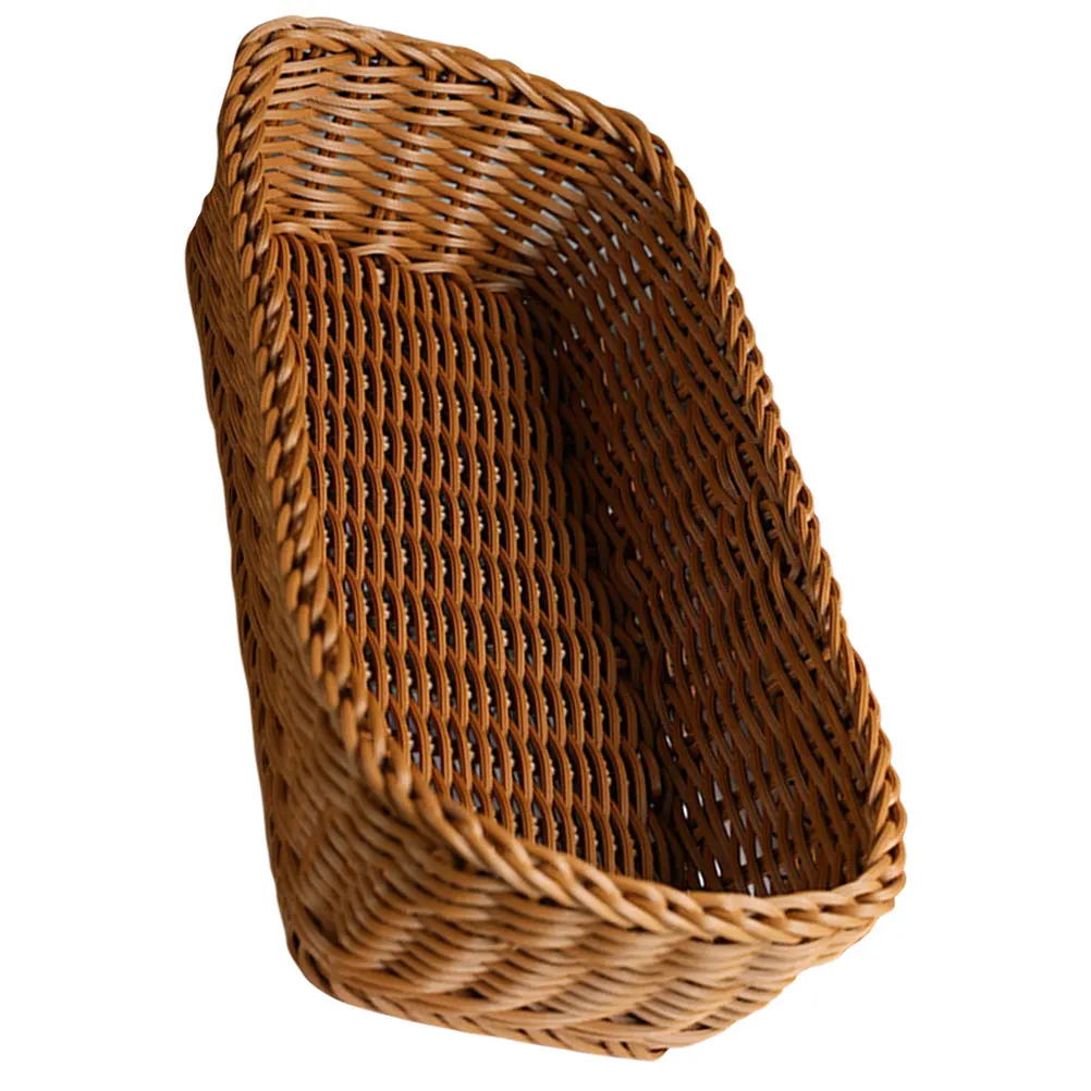 

Woven Storage Basket Kitchen Cutlery Organizer Utensil Silverware Basket Imitation Rattan Design Plastic Tabletop for Keys