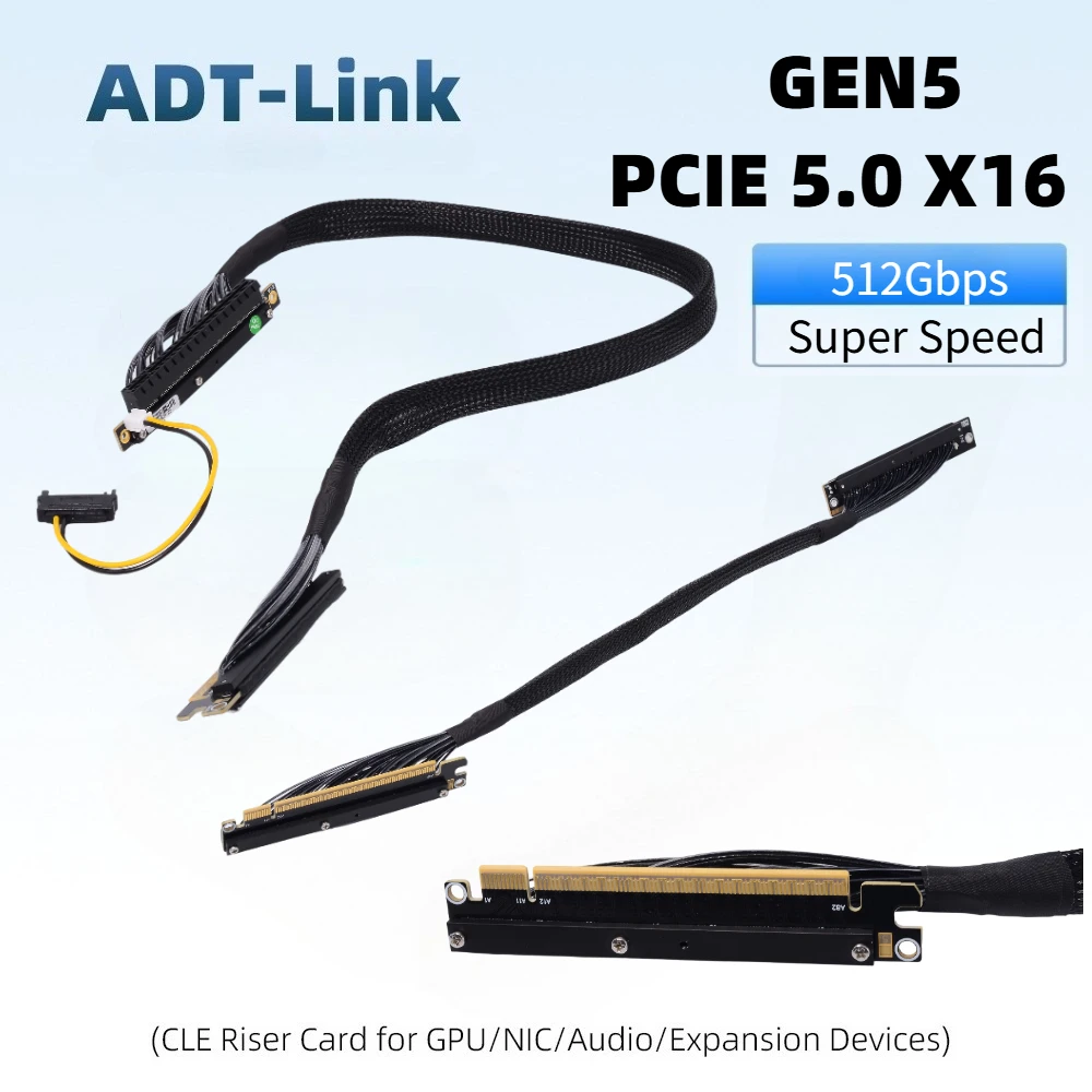 Brand PCIE 5.0 x16 to x16 Graphics Card GPU Extension Cable 512G for Chassis Server NVIDIA RTX50 AMD RX90xx Dual Reverse Bending