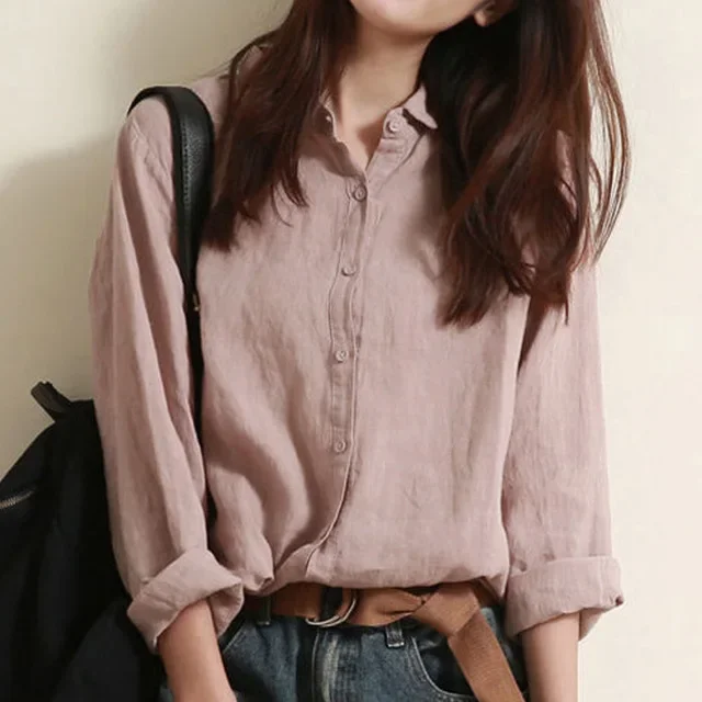 

Women's cotton and linen loose breathable long-sleeved shirt 2025 spring and summer fashionable elegant top long-sleeved