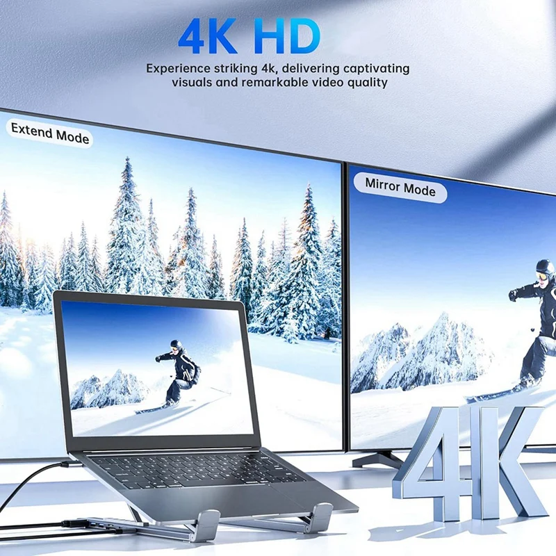 Eight In One USB C Laptop Docking Station Stand USB C Hub Adjustable 10-17In Laptop Stand Portable Design For PC,Tablet