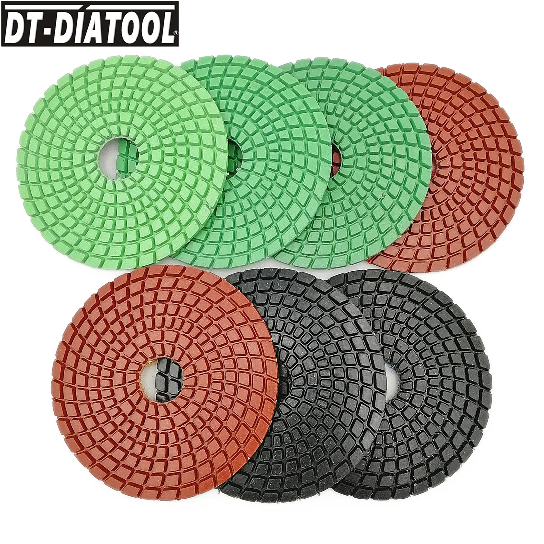 

DT-DIATOOL 7pcs Dia 100mm/4inch Mixed Grit Diamond Flexible Wet Polish Polishing Pads For Granite Marble Stone Sanding Disc