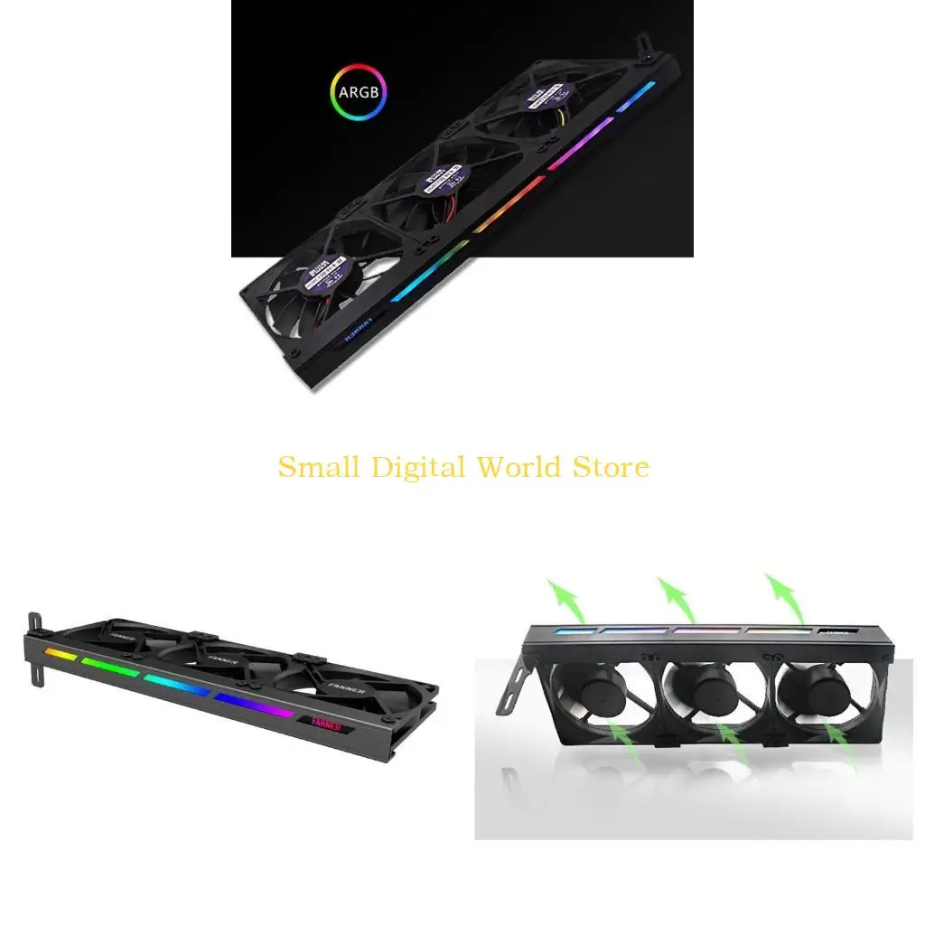 

77UB VGA Graphic Card Cooler 3 x 90mm Water Cooler GPU VGA Fan with ARGB Light Strip