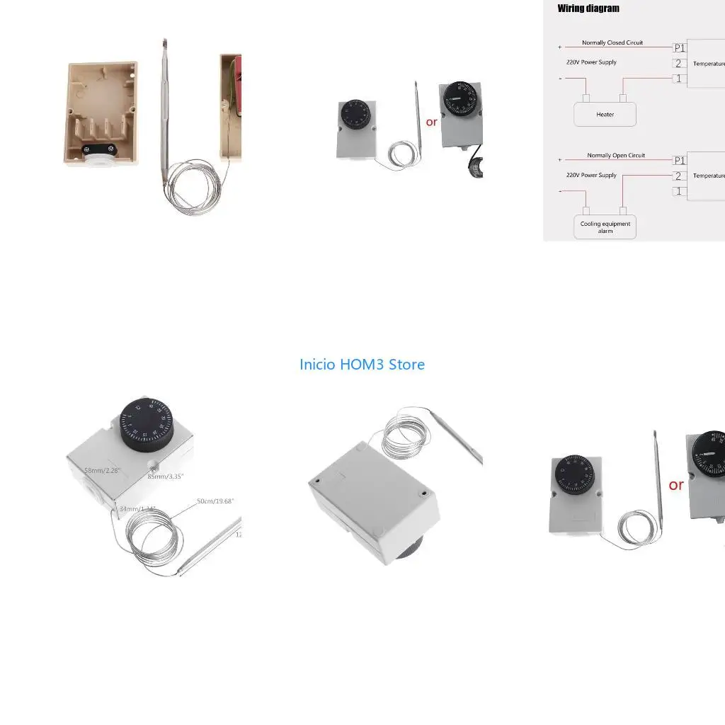 A5YD Temperature Switch with Long Cable & Probe Easy Installation Capillary Thermostat Measuring 0-40℃ AC220v