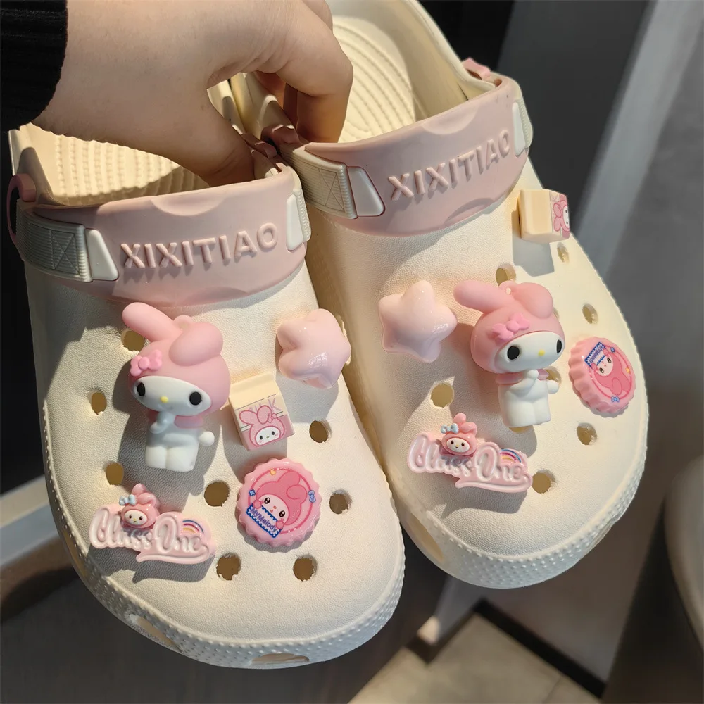 Kawaii Cute Sanrio Hello Kitty Series Shoe Buckle Set Cinnamoroll Kuromi DlY Slippers Accessories Souvenir Kids Girls Women Gift