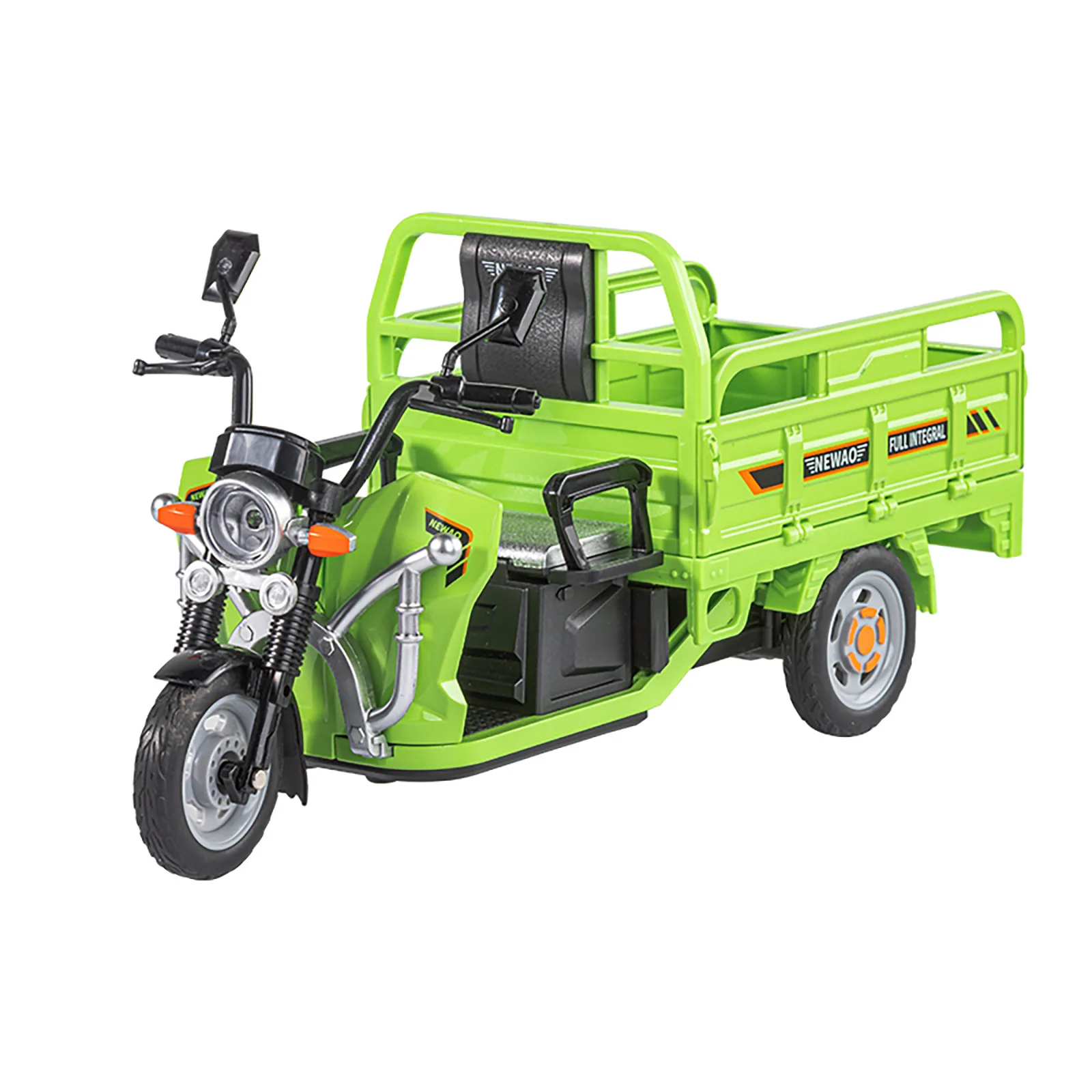 Tricycle électrique en alliage 1:12, modèle de voiture, jouets moulés sous pression, roue avant de moto, son de direction, lumière, véhicule de traction pour garçon, jouet de collection