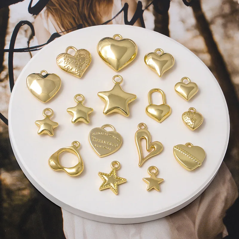 10pcs Golden Color Star Pendant Base Handmade Love Heart Hollow Pendants for Diy Earrings Necklace Bracelet Jewelry Making