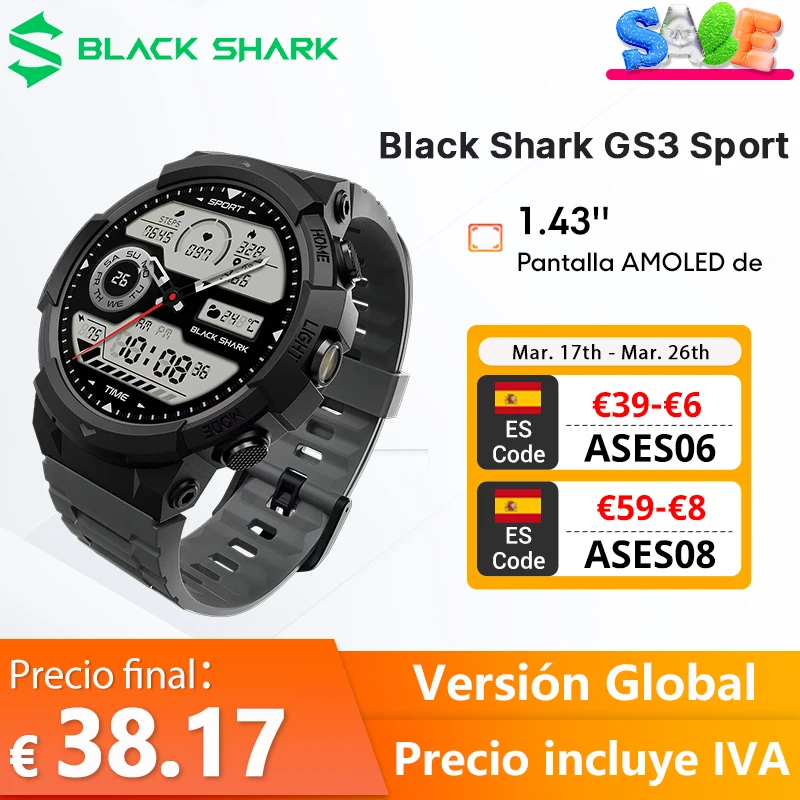 Versione globale Black Shark GS3 Sport Smartwatch Display AMOLED da 1,43'' Durata della batteria di