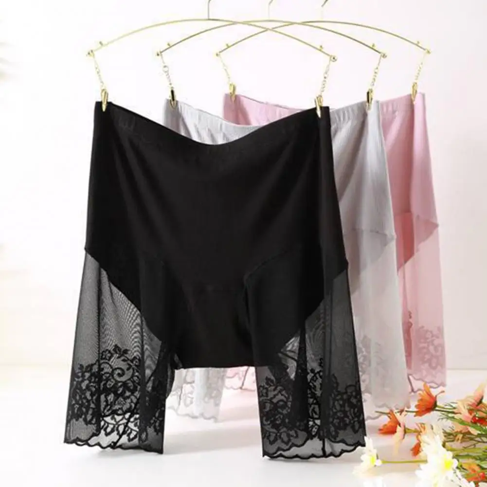 Lace Mesh Safety Panties High Waist Lace Patchwork Safety Shorts for Women Tummy Control Yoga Underpants with Quick Dry