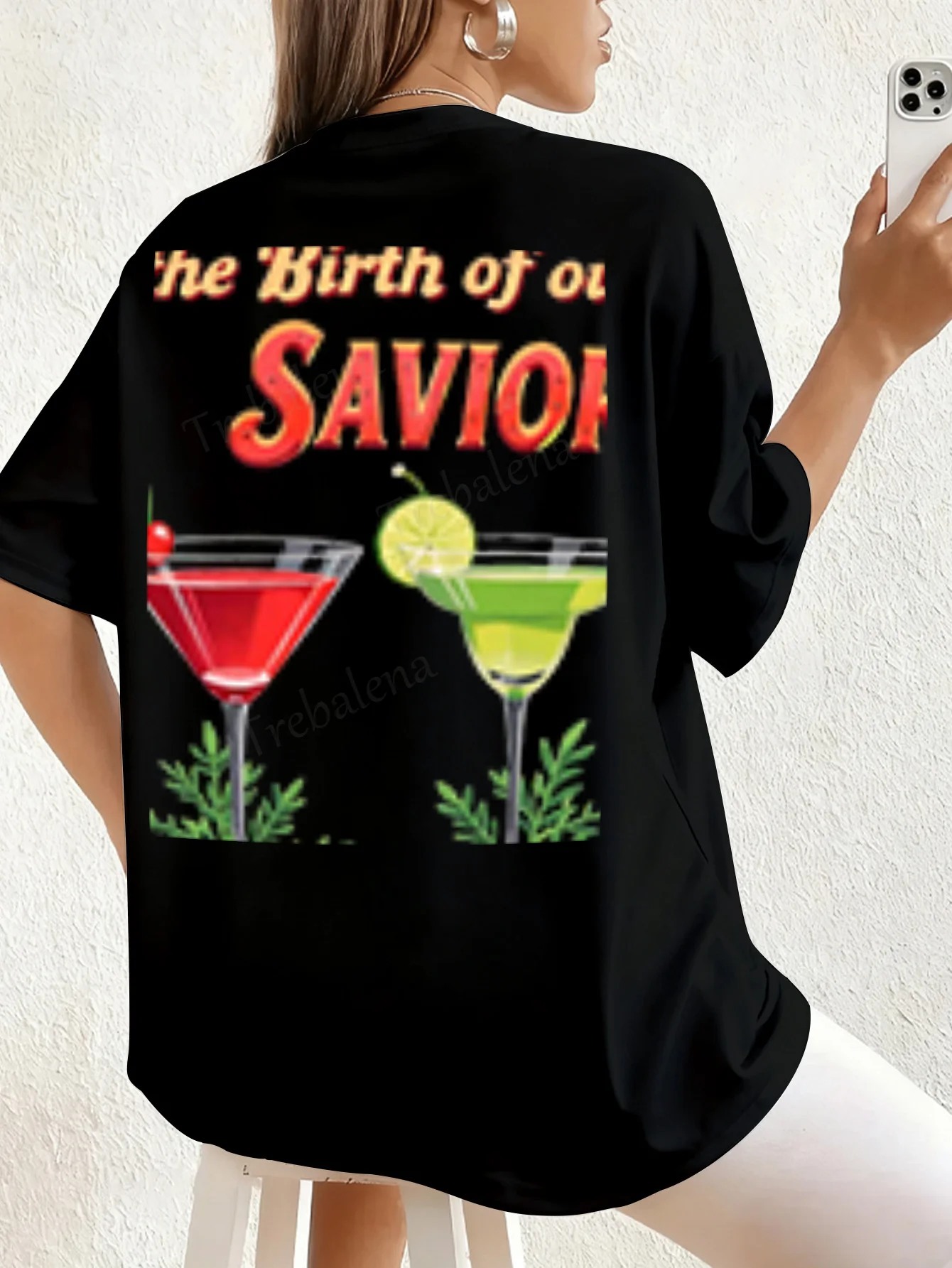 여성 티셔츠 메리 크리스마스 칵테일 티셔츠 여성용, 축제 파티 착용