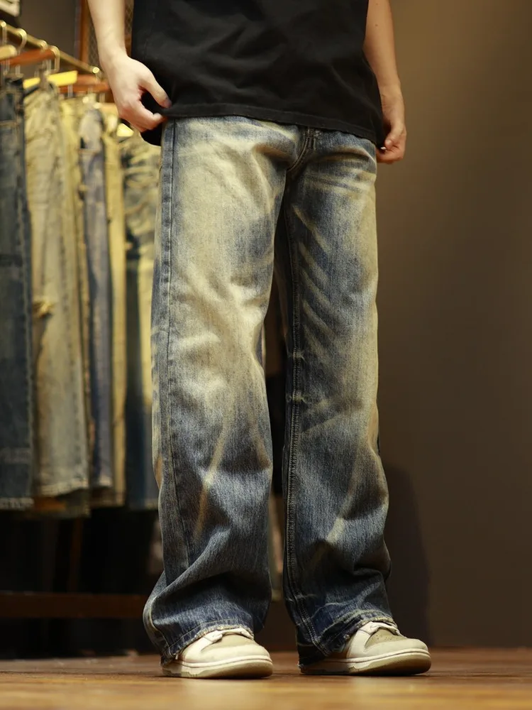 

Мужские джинсы в стиле ретро с широкими штанинами и прямым кроем, американский дизайн, люксовые, свободного кроя, повседневные, модные, городские, осень 2025