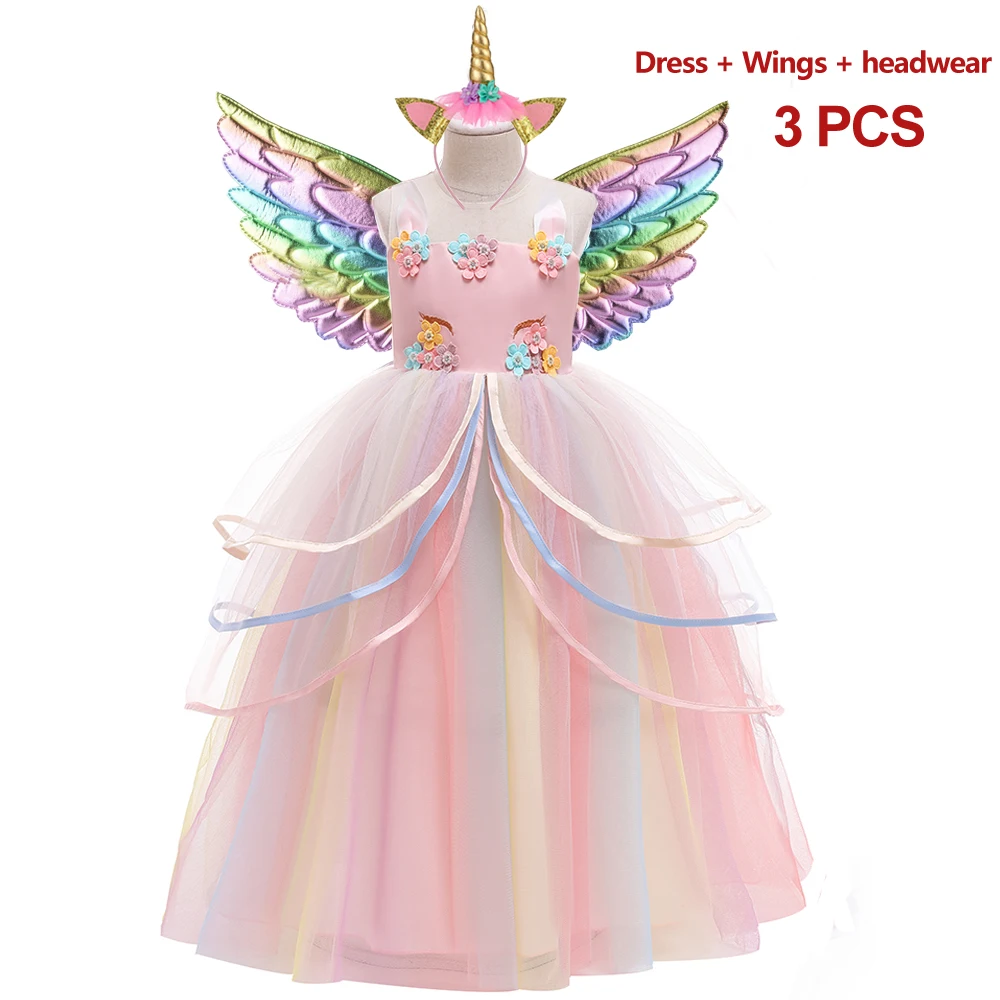 Girls Long Unicorn Sets Cosplay Dress Party Princess Gown Kids Carnival Pageant Christmas Clothes Girl Birthday Colorful Dresses