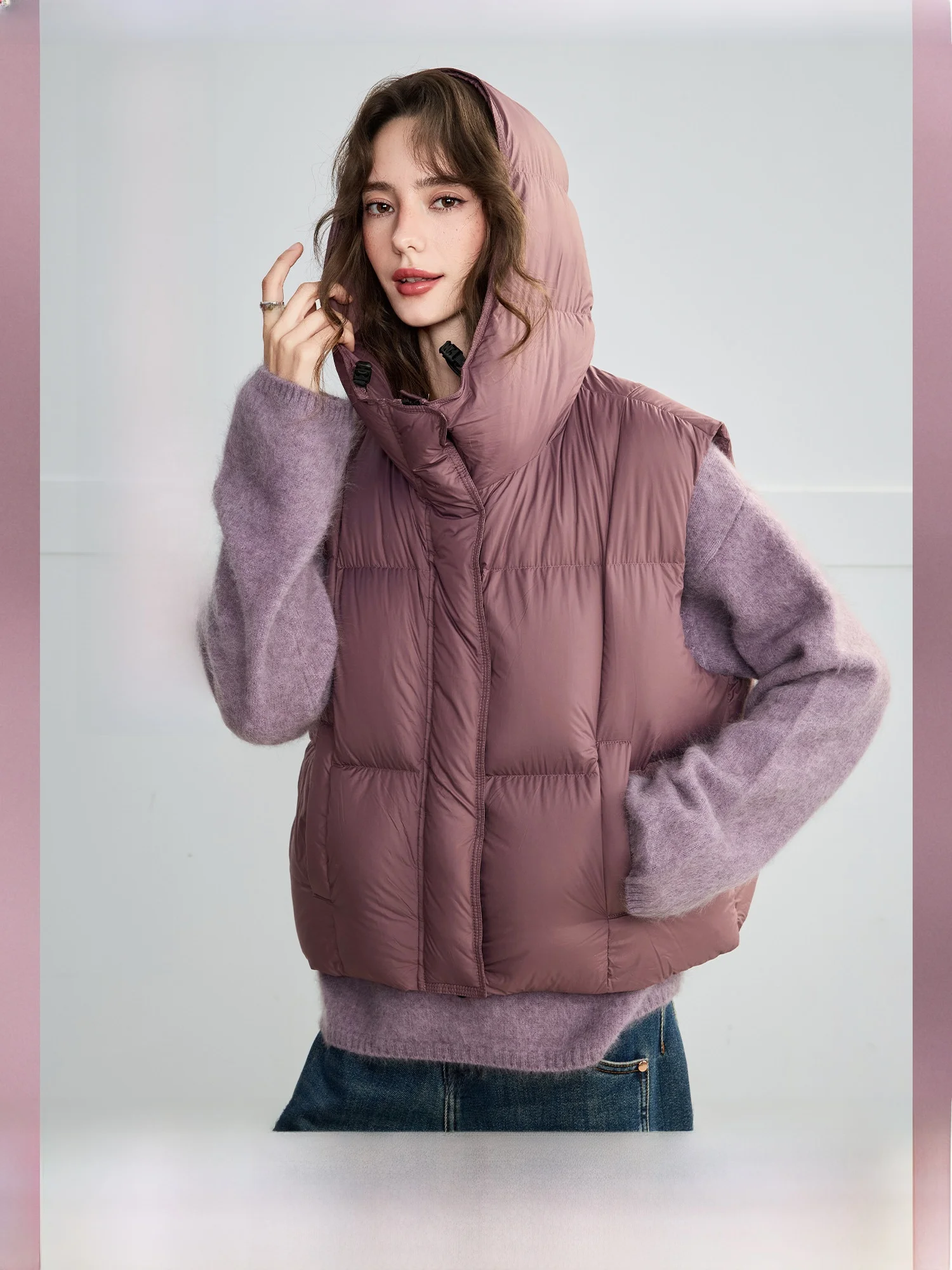 

Warm Floing Hooded Women's Jaet Cozy Sugar Maple down Vest Winter Thermal Nylon Material Zipper Closure Du down Filling