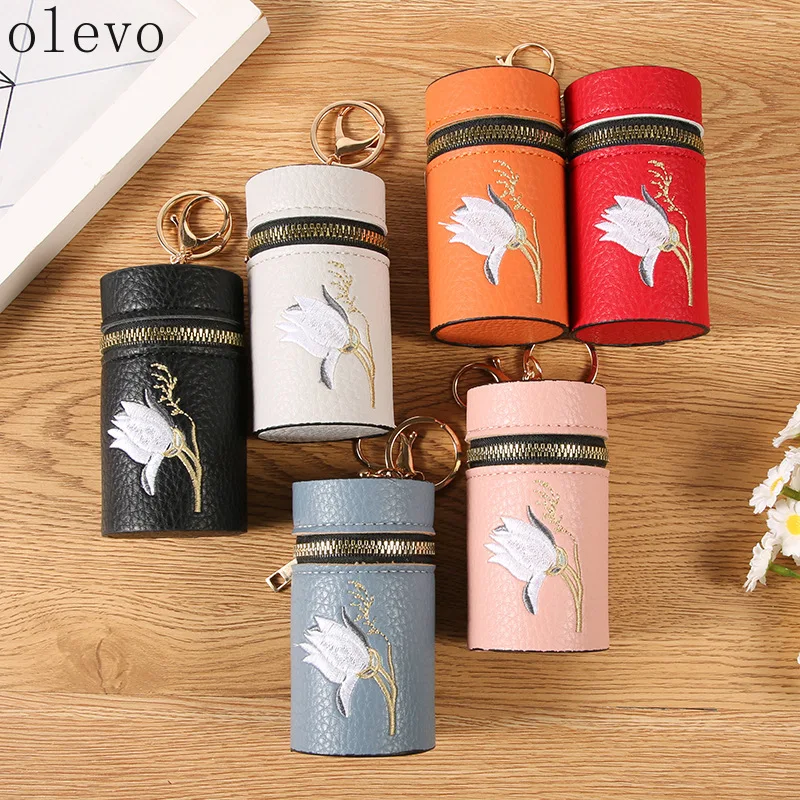 New Cylindrical Type Embroidery Zero Wallet for Women Keychain Girl Pendant Headphone Bag Fashion Lipstick Cosmetic Bag Ornament