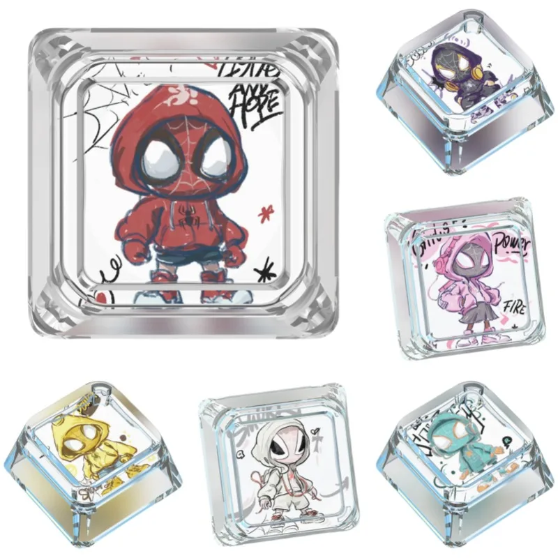 Marvel's Spiderman Miles Morales Gwyn dibujos animados teclas de eje transversal personalidad creativa teclado mecánico translúcido de eje transversal