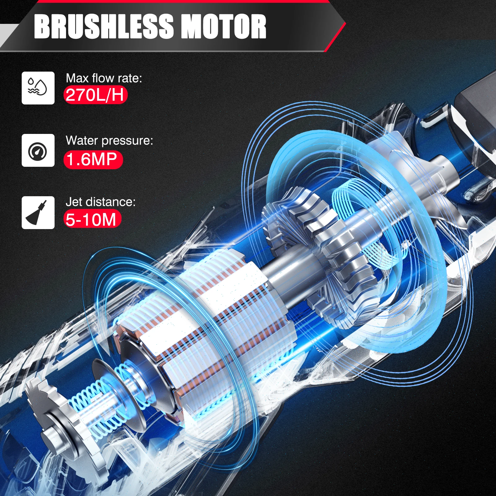Мойка автомобильная аккумуляторная, Ач, с насадкой 6 в 1