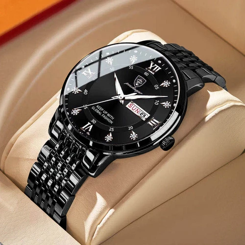 Imagen 2 del producto Reloj POEDAGAR de negocios superior para hombre, reloj de lujo con fecha semanal de acero inoxidable para hombre, relojes de cuarzo luminosos a la moda resistentes al agua para hombre