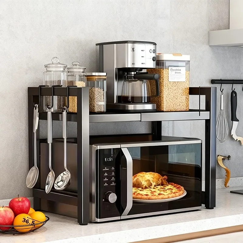 

НОВЫЙ 1 шт. расширяемый органайзер для полки для микроволновой печи 42-64 см, стеллаж для хранения кухонной утвари и посуды, легко устанавливается, хранилище посуды