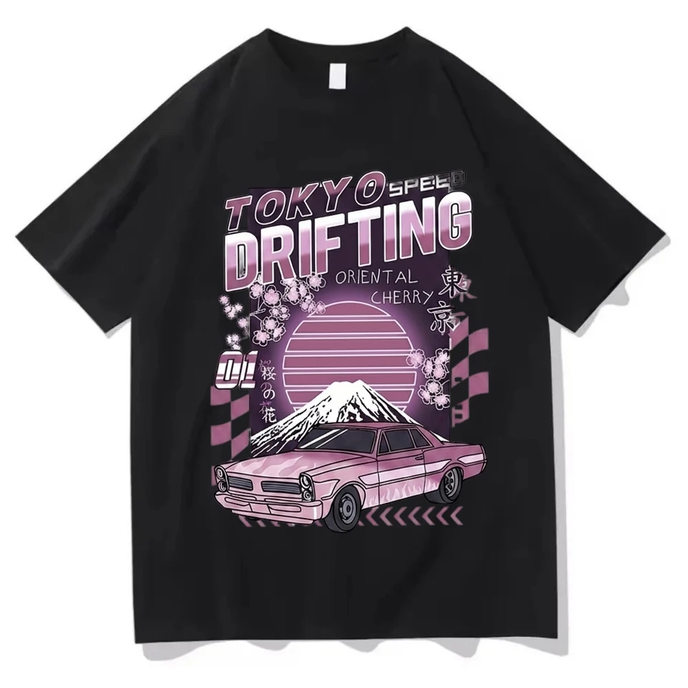 Japanese Anime Style Racing T Shirt Tokyo Graphic Tee Vintage Sakura Harajuku Streetwear Top Casual Unisex Summer Tshirt