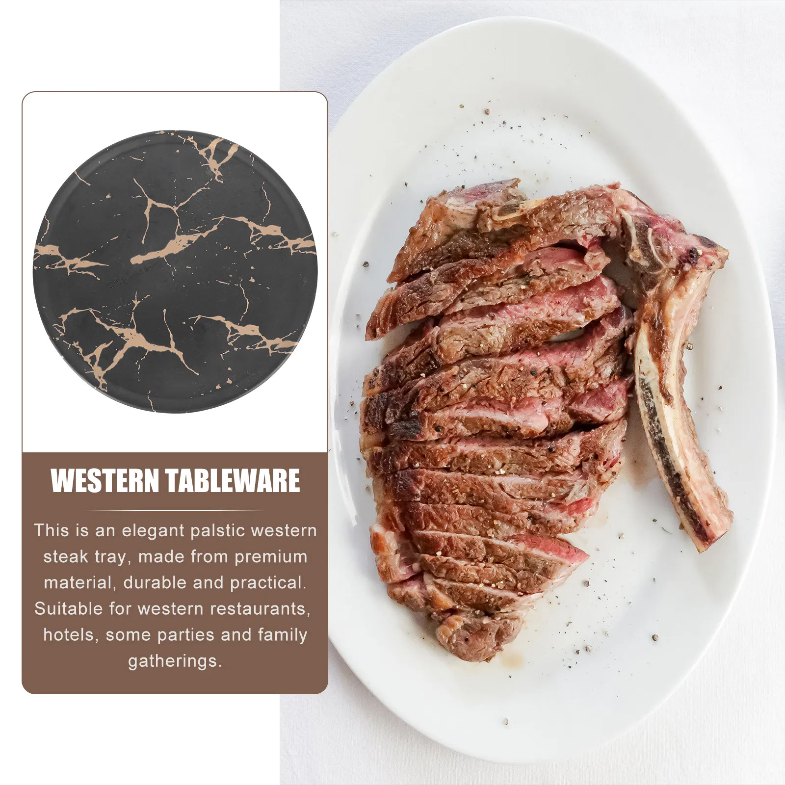 Marble Pattern Oval Melamine Steak Tray – Durable Dinner Plate for Restaurants, Hotels, Parties & Home Use