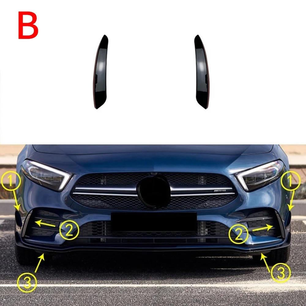 1Pair Front Bumper Outer Side Splitter Canard Trim for Mercedes-Benz A Class W177 A180 A200 A220 A250 for AMG 2019+ B