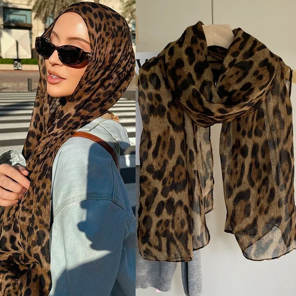 

Fashion Leopard Print Shawl Wrap Woman Muslim Hijab Soft Pashmina Thin Scarf Femme Headband Neckscarf 2025 Stoles