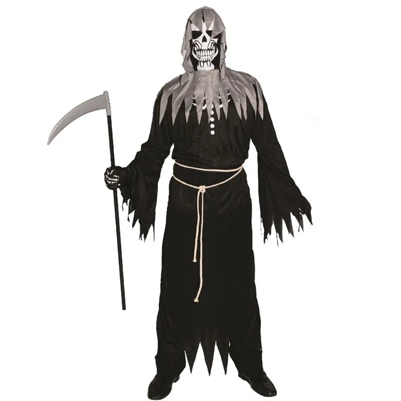 Men Skeleton Death Scary Cosplay Adult Halloween Ghost Demon Costumes Carnival Purim Parade Stage Role Play Show Bar Party Dress