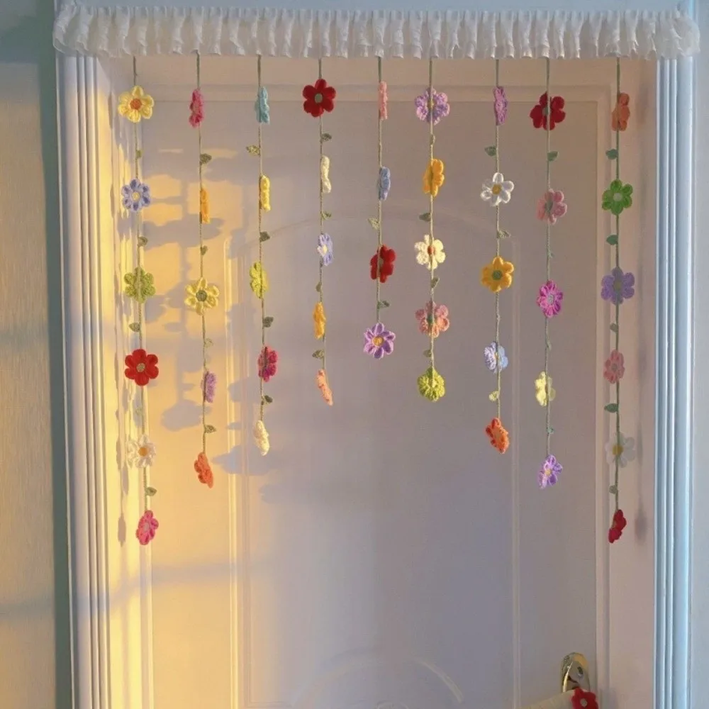 9pcs Fashion DIY Floral Door Curtain Colorful Flowers Hanging Knitted Door Curtain Artificial Flower Curtain Bedroom Decoration