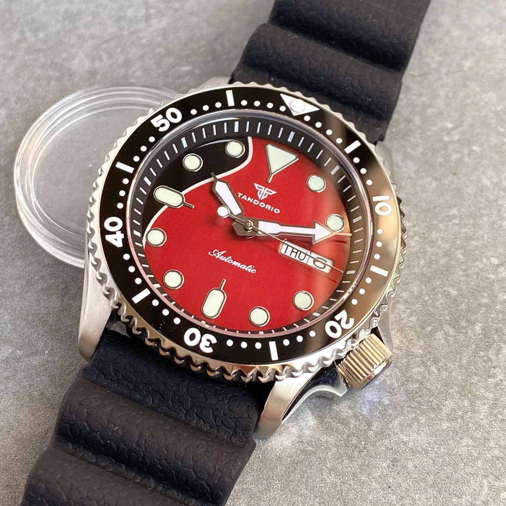 Tandorio Red Dial Lume NH35 Mechanical Diver Watch Men SKX Model