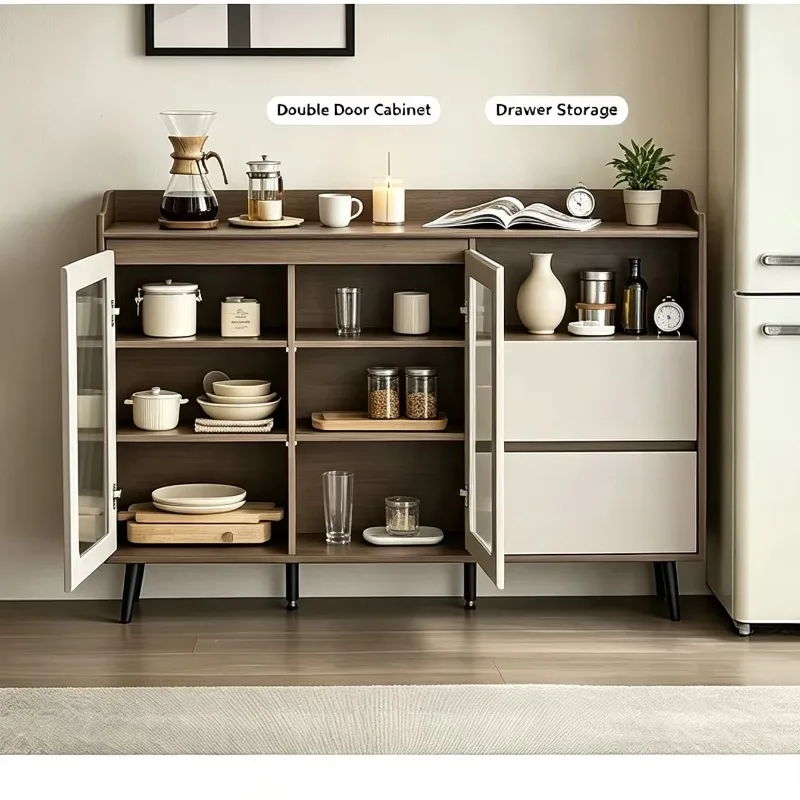 Modern living room dining room wall integrated wooden panel dining side cabinet locker tea cabinet