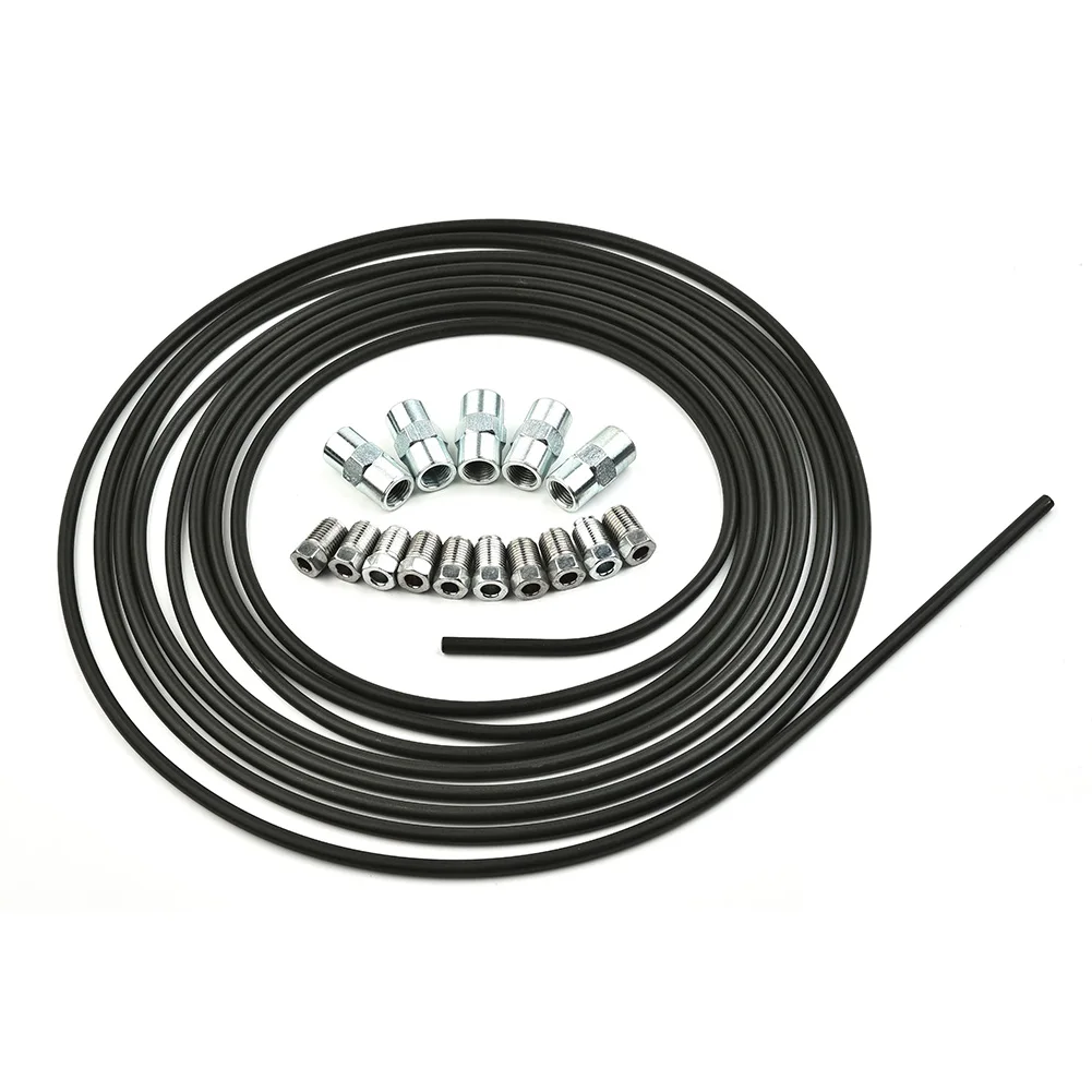 Steel brake line pipe 5 meters 4 75 mm diameter with 10 M10 x 1 screw fittings and 5 connectors for brake system replacement use