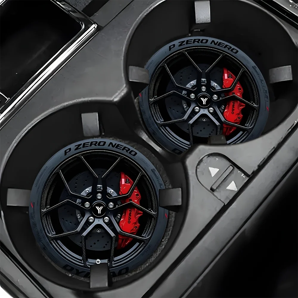12/4 Piece Set of Racing Steering Wheel-Style Car Coasters, Non-Slip Cup Holder Pads, Carbon Fiber and Red Brake Caliper Design, Universal Car Interior Accessories, Halloween and Christmas Gifts