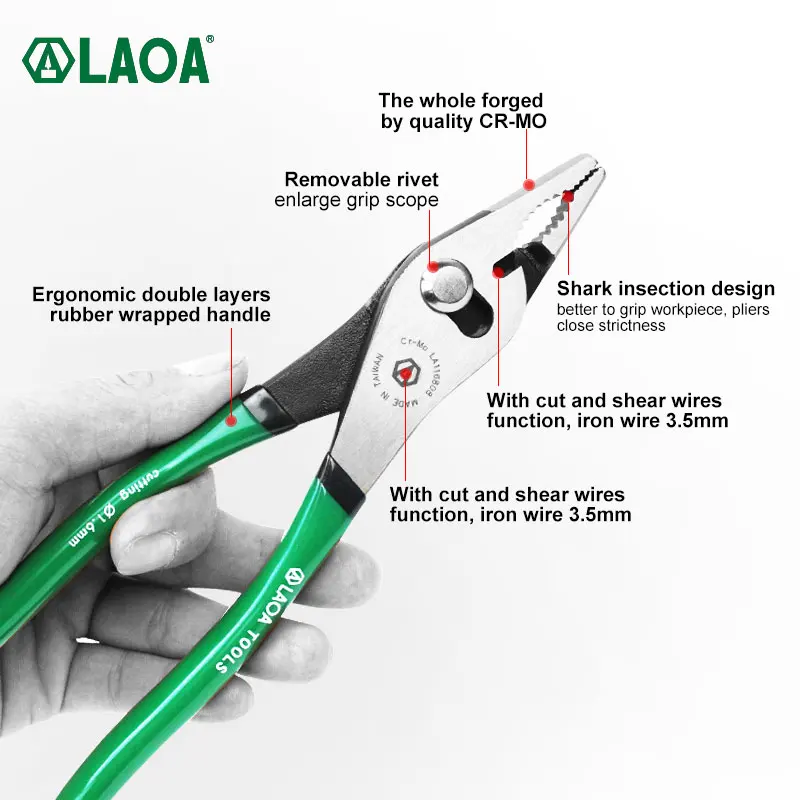 LAOA Multifunctional Cr-Mo Slip Joint Pliers Pipe Wrench Locking Pliers Wire Cutter HRC58 Professional Hand Tools