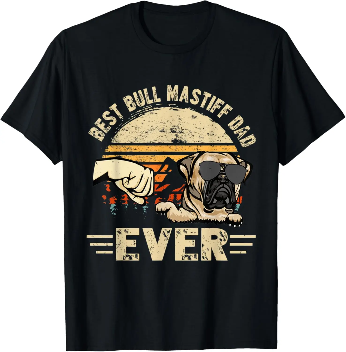 Best Bull Mastiff Dad Ever Sunset Retro Father's Day T-Shirt