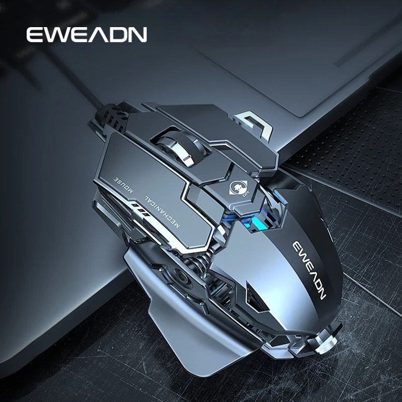 EWEADN Wired Gaming Mouse RGB, 12800 DPI, Programmable Buttons, Adjustable Grip, Durable Metal Design, Precise Mechanical Clicks