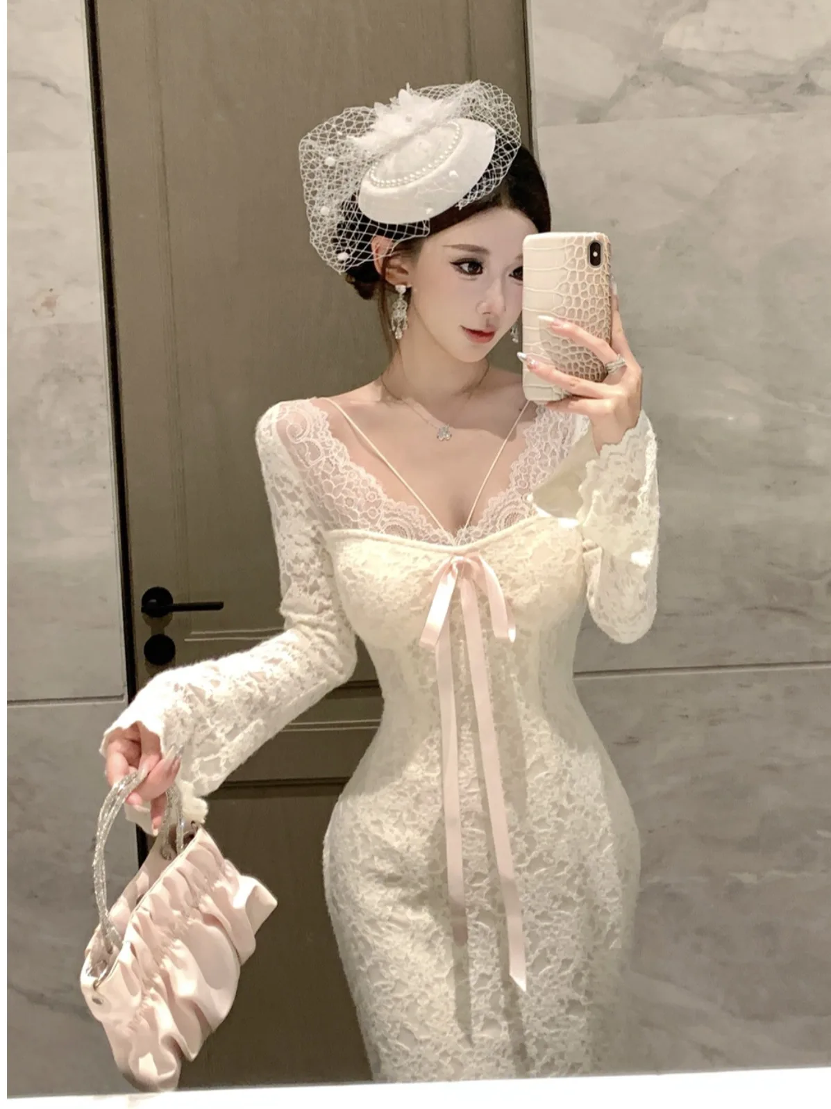 

Pure Desire Сексуальная кружевная длинная юбка Bell Sve с v-образным вырезом, женская осенне-зимняя утягивающая юбка с запахом на хвосте Dr