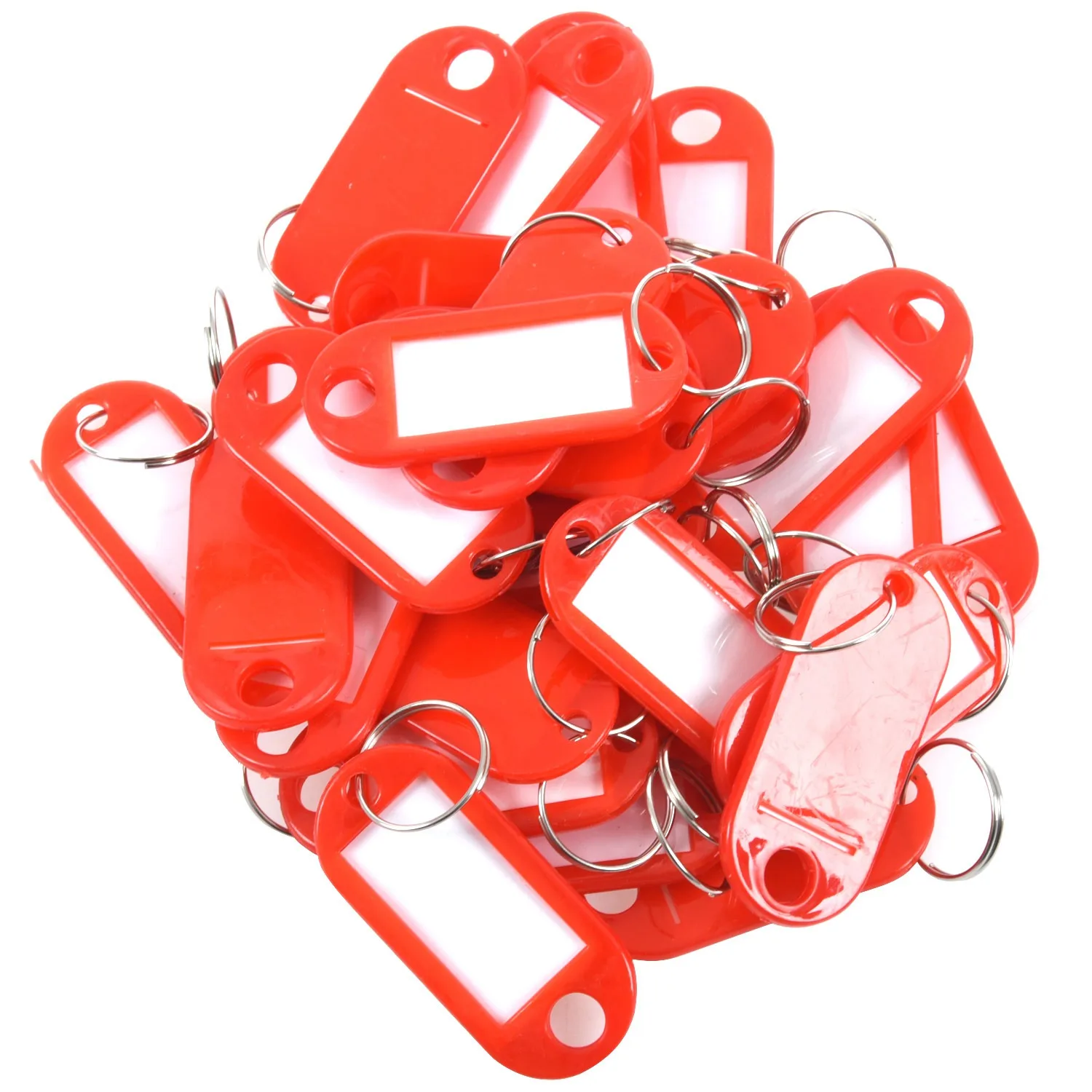 30 pieces Plastic key-holders for ID Label baggage-Key-rings with name-holder plate, color: red