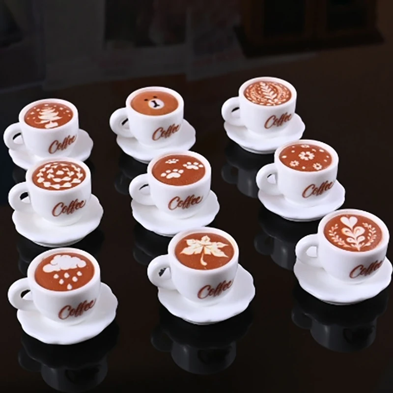 10 Piece Kawaii Resin Mini Coffee Cup for Dollhouse Kitchen Crafts & Toy Food DIY